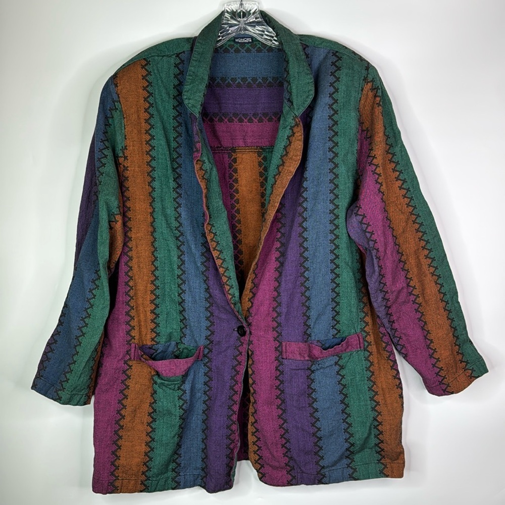 Vintage Honors Colorful Cotton Blazer Jacket Size 20W